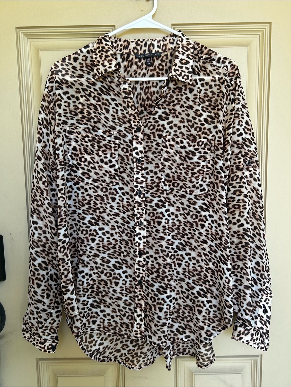 Y2K Victoria Secret Sheer Leopard Print Button-Down Blouse S/P